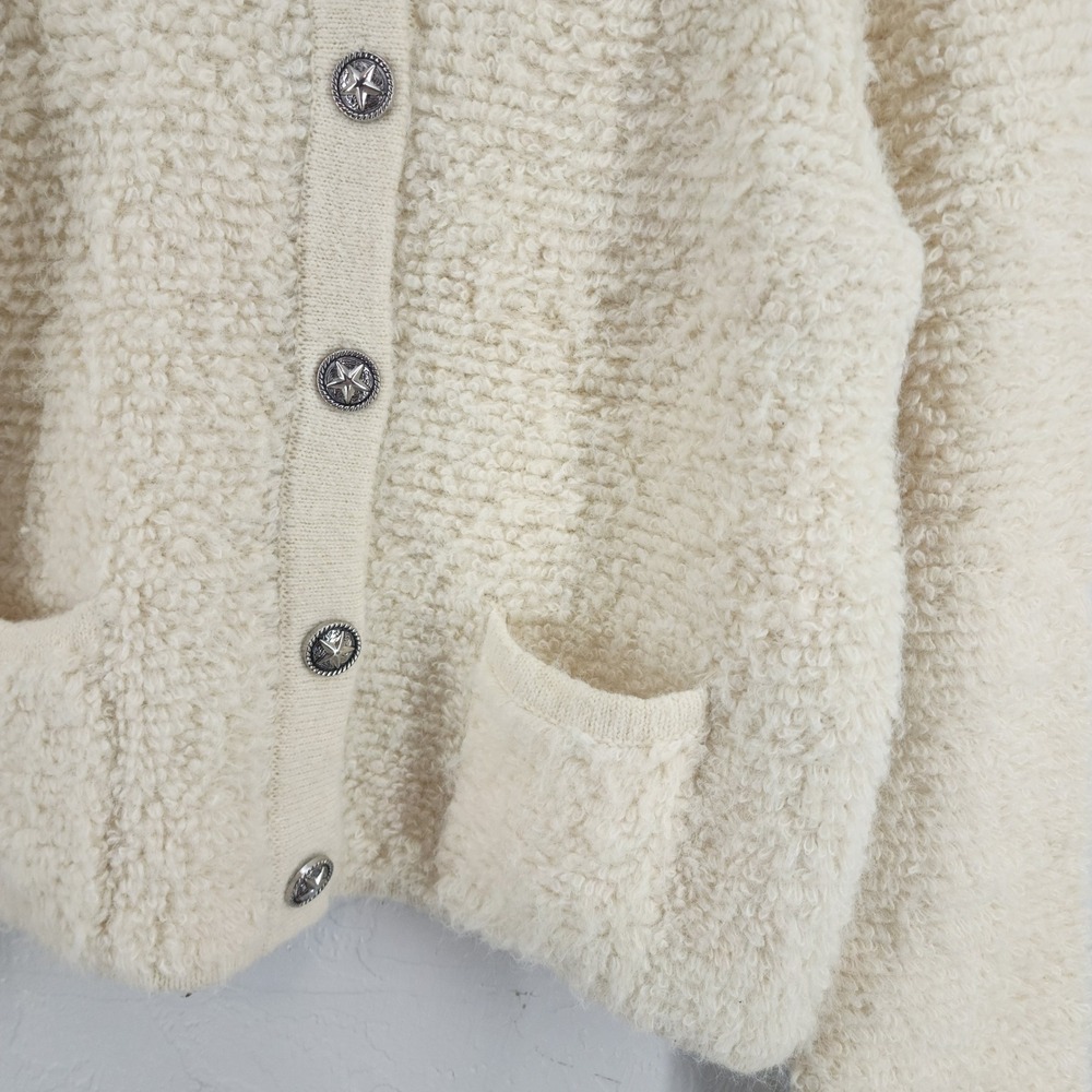 Lucky Brand Cream Boucle Star Button Cardigan Sweater Cozy Boho Womens Size M - Picture 3 of 6